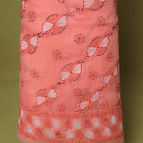 Peach - 3pc hand embroidery cotton lucknow chikankari dress