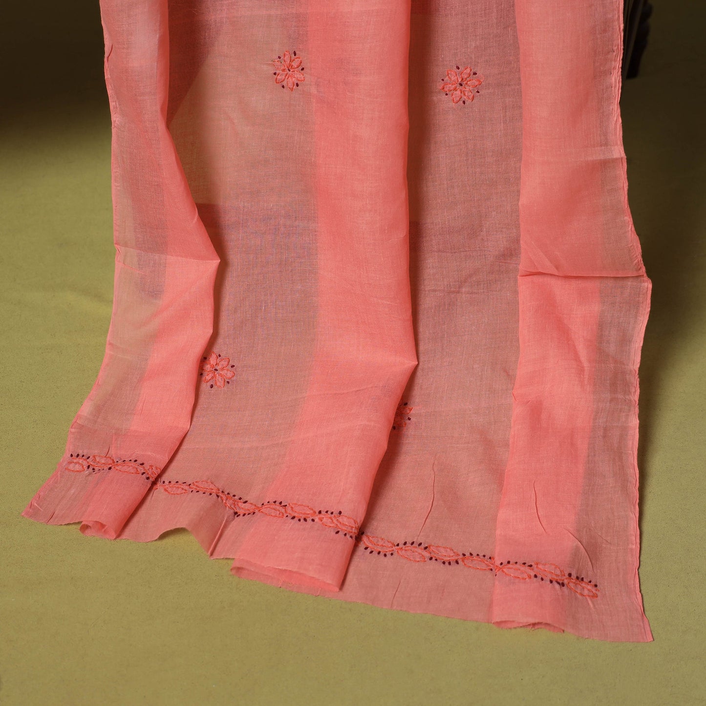 Peach - 3pc hand embroidery cotton lucknow chikankari dress