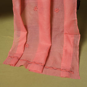 Peach - 3pc hand embroidery cotton lucknow chikankari dress