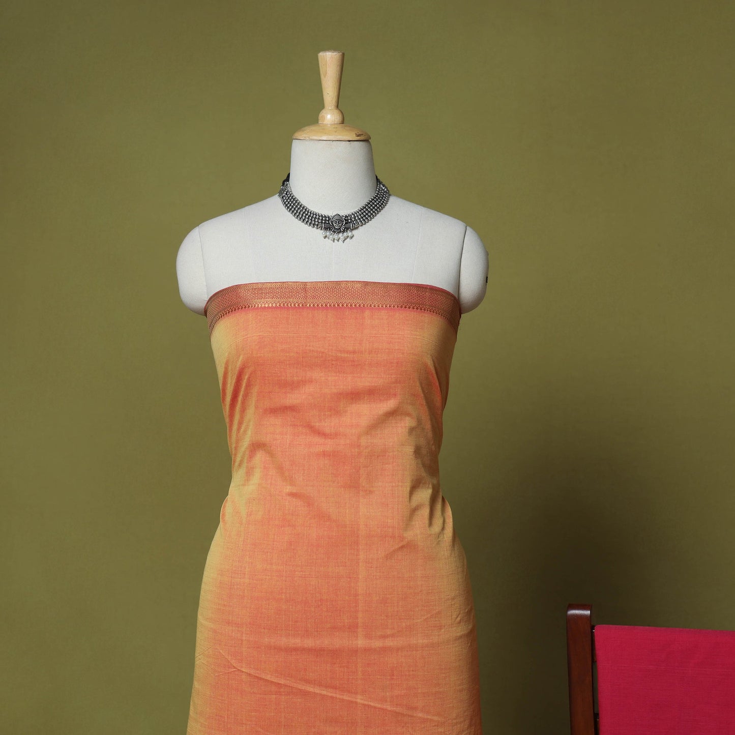 Peach - 3pc handloom cotton mangalagiri dress material 13