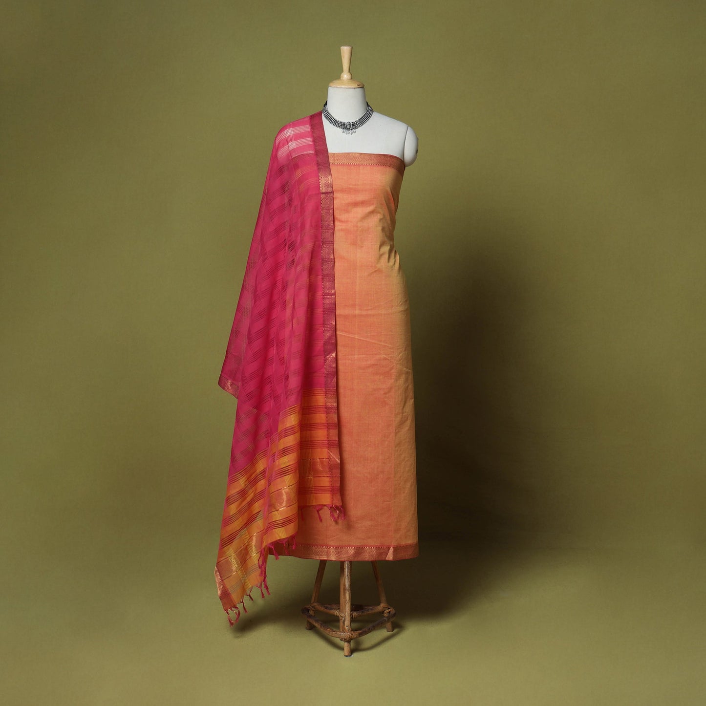 Peach - 3pc handloom cotton mangalagiri dress material 13