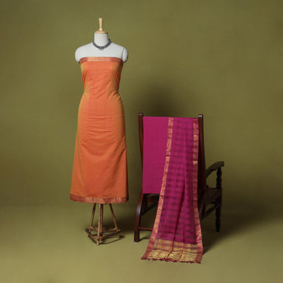Peach - 3pc handloom cotton mangalagiri dress material 18