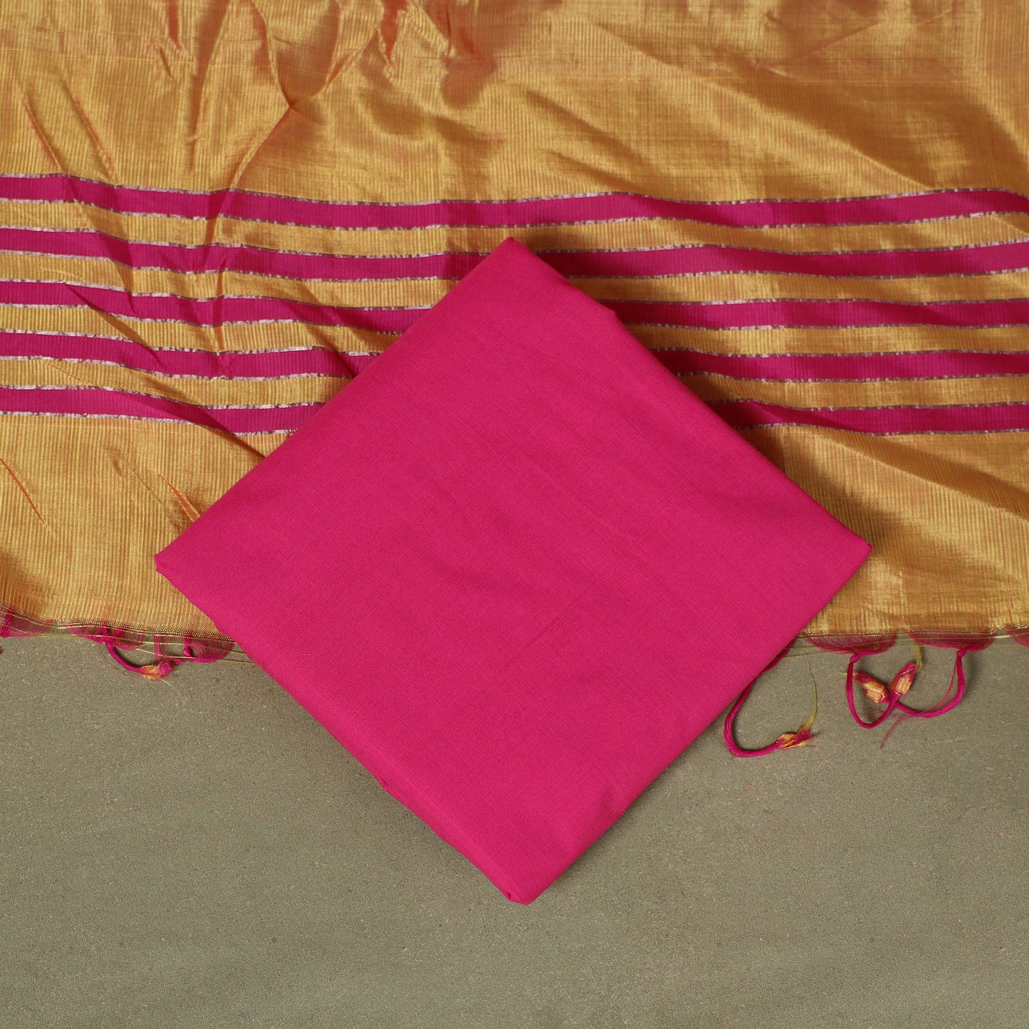 Peach - 3pc handloom unstitched mangalagiri dress material