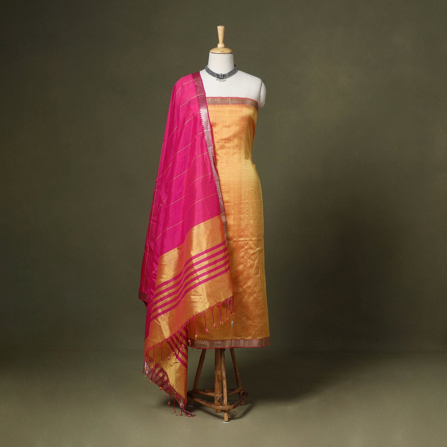 Peach - 3pc handloom unstitched mangalagiri dress material