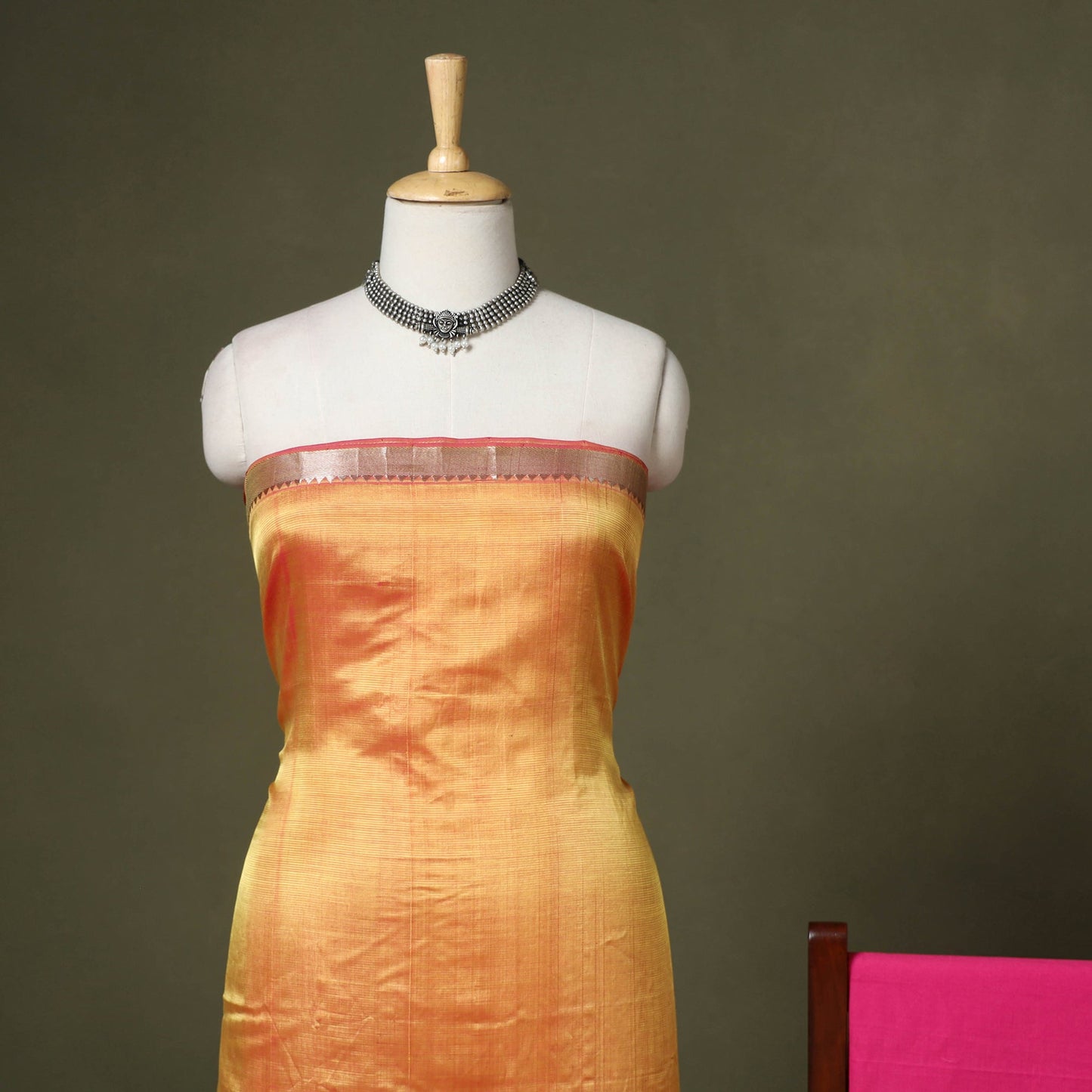Peach - 3pc handloom unstitched mangalagiri dress material