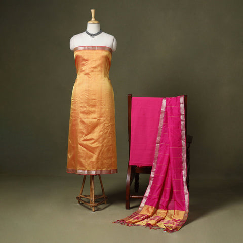 Peach - 3pc handloom unstitched mangalagiri dress material