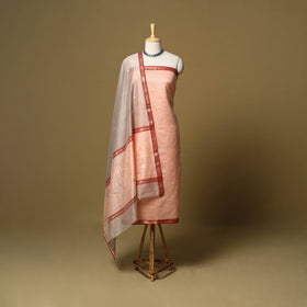 Peach - 3pc handloom zari buti unstitched chanderi silk