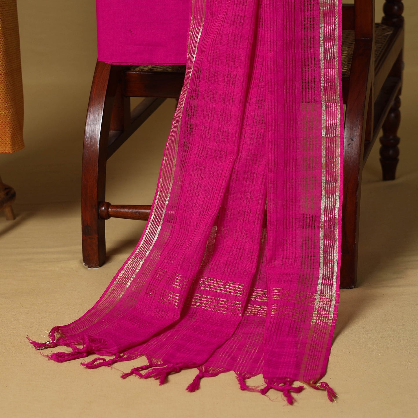 Peach - 3pc karnataka weave cotton unstitched khun dress