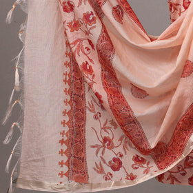  3pc Peach Sanganeri Block Printed Cotton Suit Material with Chanderi Silk Dupatta