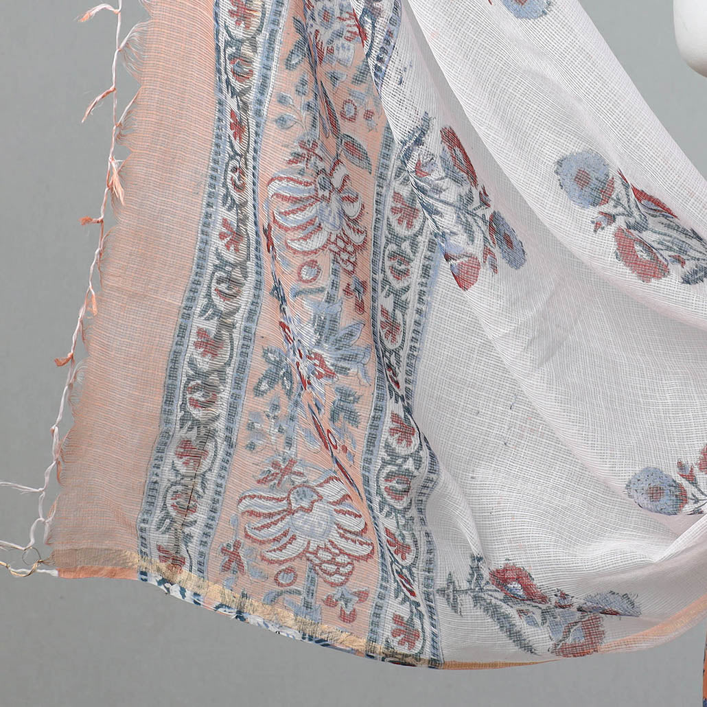 Buy 3pc Sanganeri Block Printed Cotton Suit Material with Kota Doria Dupatta 11 Onine at iTokri.com