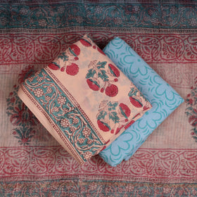 Buy 3pc Sanganeri Block Printed Cotton Suit Material with Kota Doria Dupatta Online at iTokri.com
