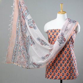 Buy 3pc Sanganeri Block Printed Cotton Suit Material with Kota Doria Dupatta 11 Onine at iTokri.com