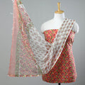 Peach 3pc Sanganeri Block Printed Cotton Suit Material with Kota Doria Dupatta 17