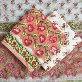 Peach 3pc Sanganeri Block Printed Cotton Suit Material with Kota Doria Dupatta 17