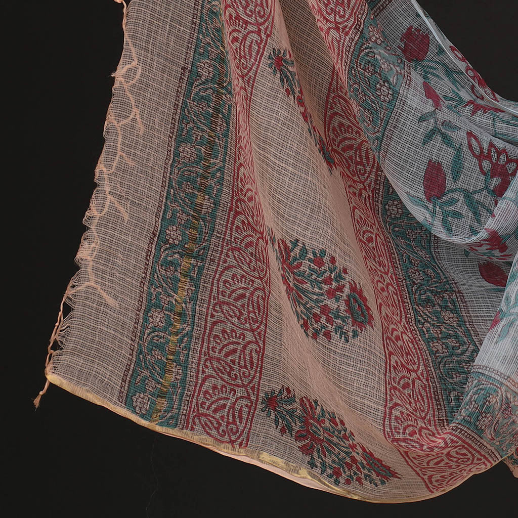 Buy 3pc Sanganeri Block Printed Cotton Suit Material with Kota Doria Dupatta Online at iTokri.com