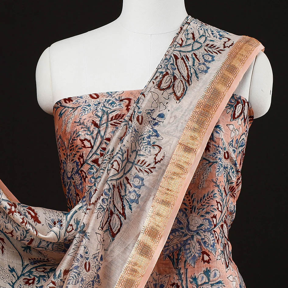  3pc Sanganeri Block Printed Maheshwari Silk Suit Material Set 