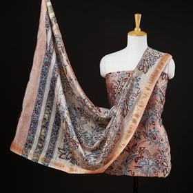  3pc Sanganeri Block Printed Maheshwari Silk Suit Material Set 