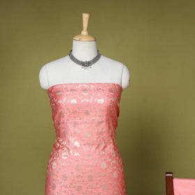 Peach - 3pc tanchoi silk cotton unstitched banarasi dress