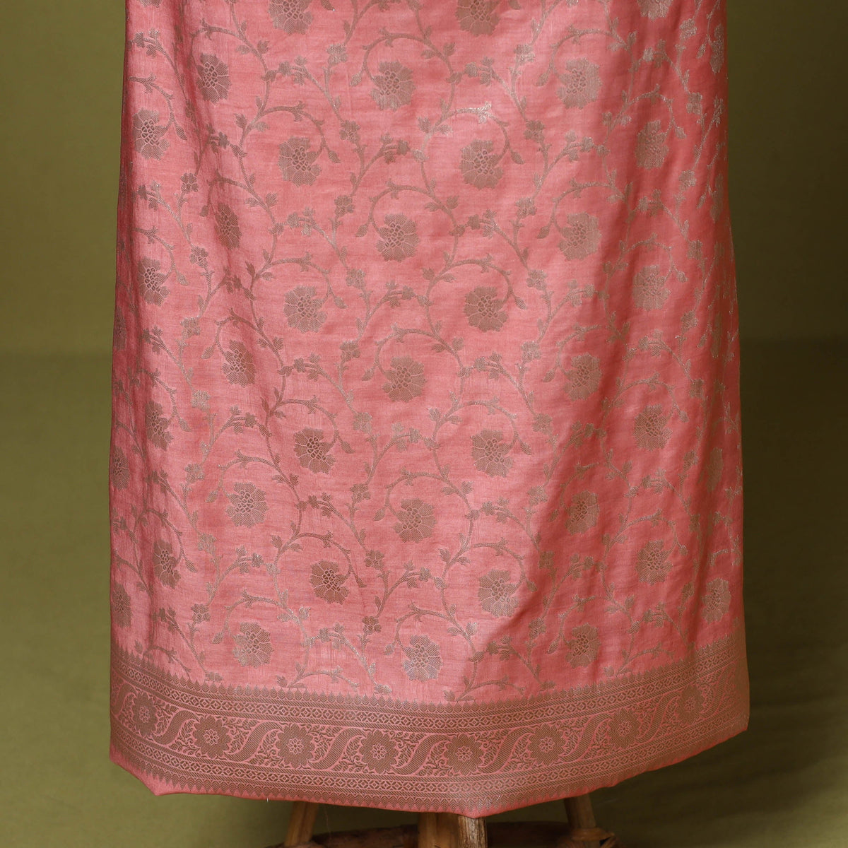 Peach - 3pc tanchoi silk cotton unstitched banarasi dress