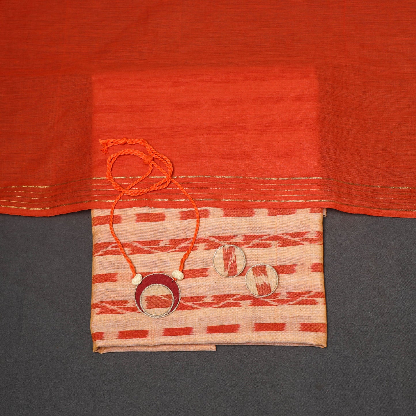 Peach - 3pc unstitched sambalpuri ikat dress material