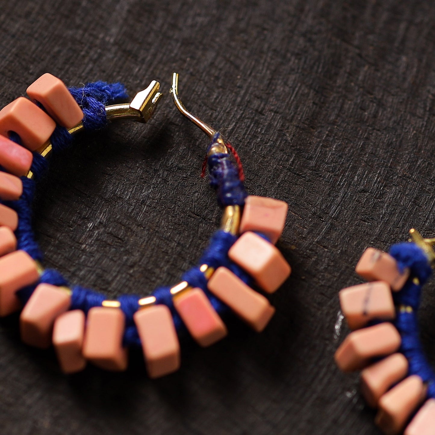 Peach - aakriti handmade thread & stone work earrings 02