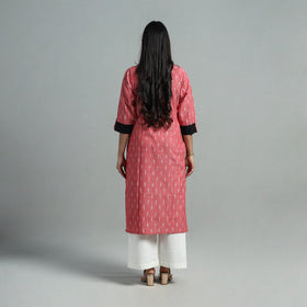 Peach Angrakha Cotton Straight Pochampally Ikat Kurta