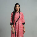  Peach Angrakha Cotton Straight Pochampally Ikat Kurta