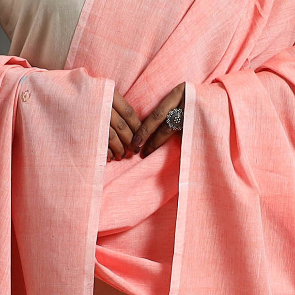 Peach - assam weave thread buti cotton handloom dupatta 03