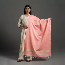 Peach - assam weave thread buti cotton handloom dupatta 06