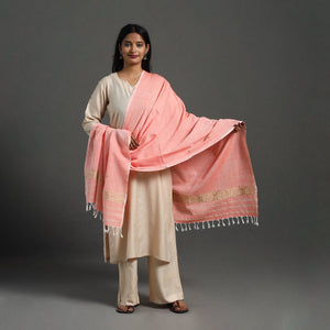 Peach - assam weave thread buti cotton handloom dupatta 06