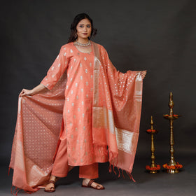 Peach - banarasi silk zari work kurta with palazzo &