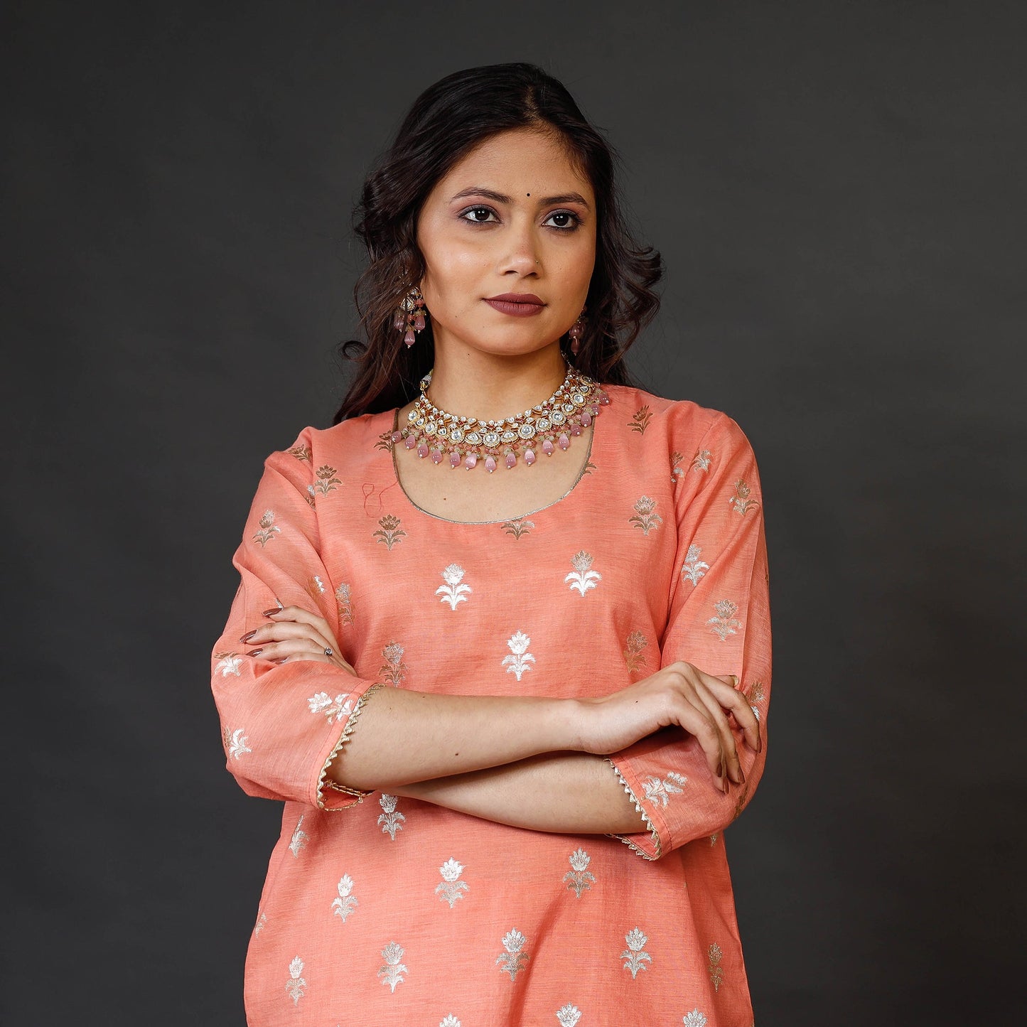 Peach - banarasi silk zari work kurta with palazzo &