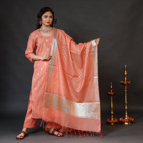Peach - banarasi silk zari work kurta with palazzo &