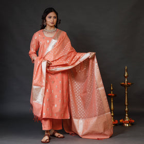 Peach - banarasi silk zari work kurta with palazzo &