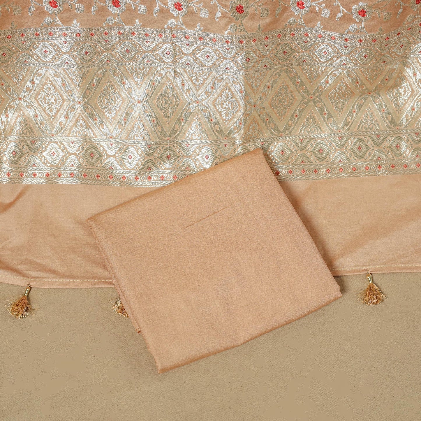 Banarasi silk zari work meena buti 3pc unstitched dress