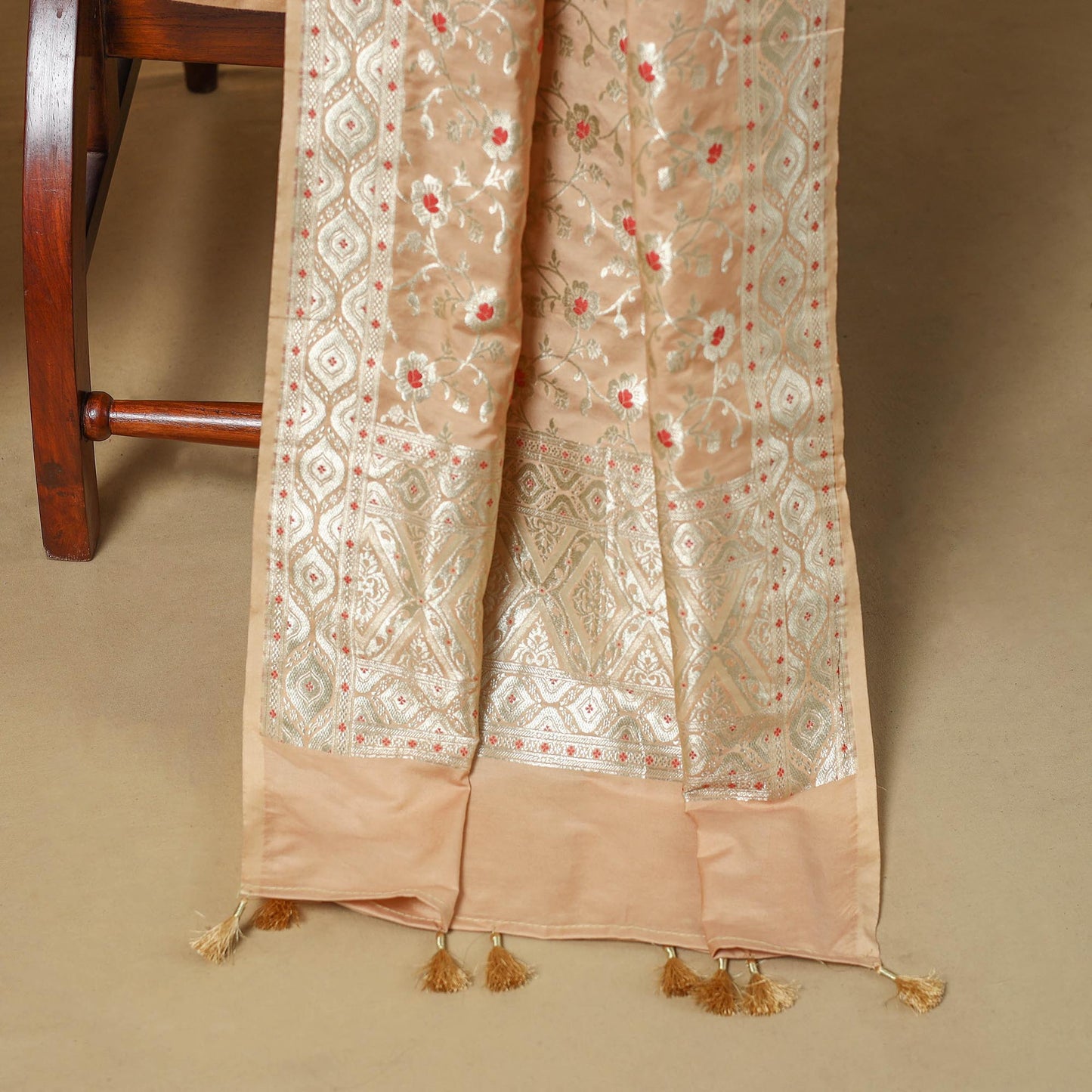 Banarasi silk zari work meena buti 3pc unstitched dress