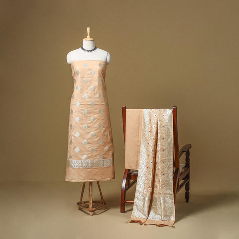 Banarasi silk zari work meena buti 3pc unstitched dress