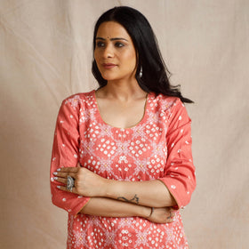Peach - bandhani cotton kurta with salwar & dupatta set