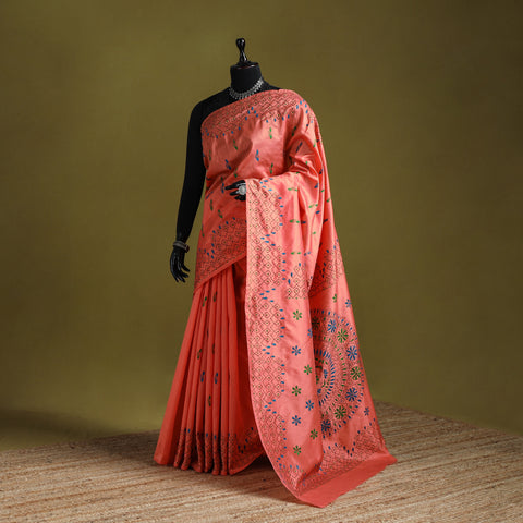 Bengal hand embroidered silk nakshi kantha saree 09