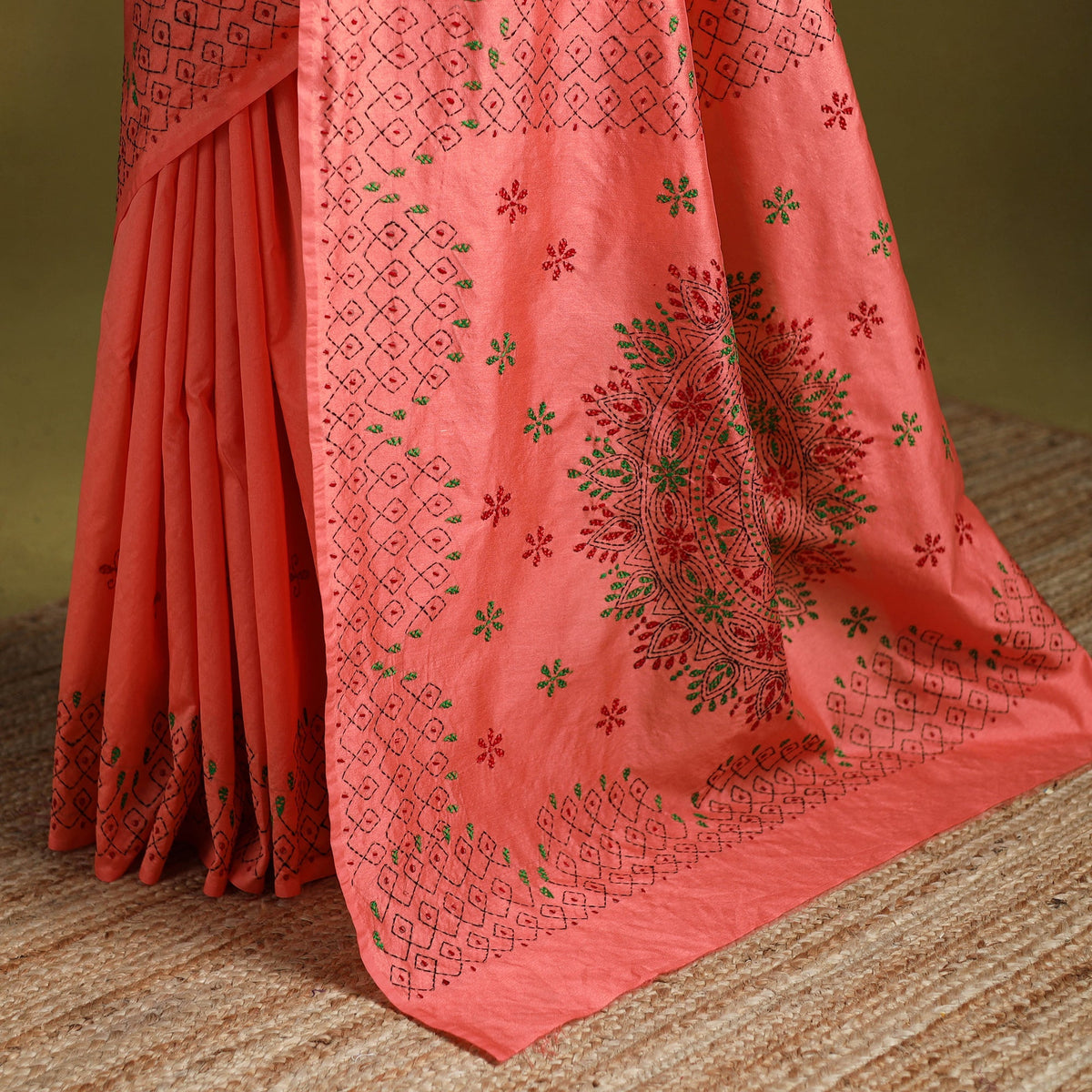 Bengal hand embroidered silk nakshi kantha saree 32
