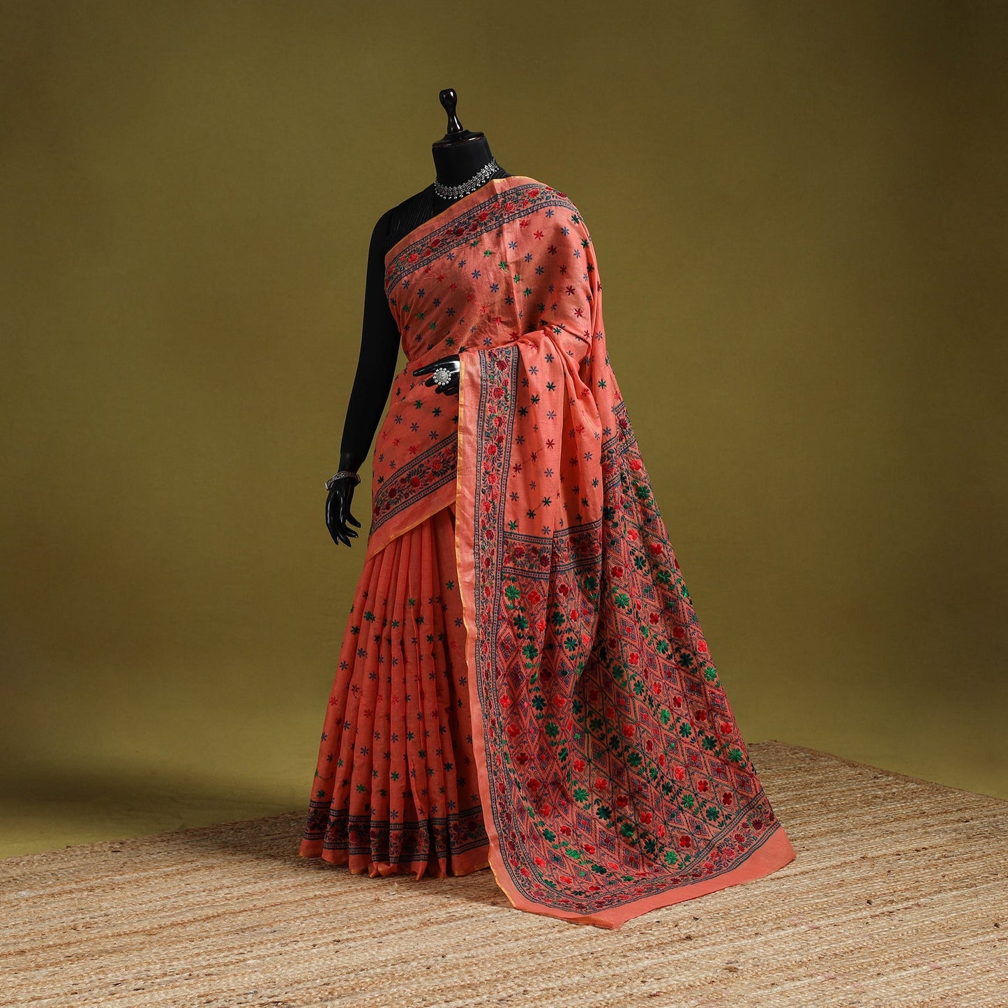 Bengal hand embroidery silk cotton kantha saree 09