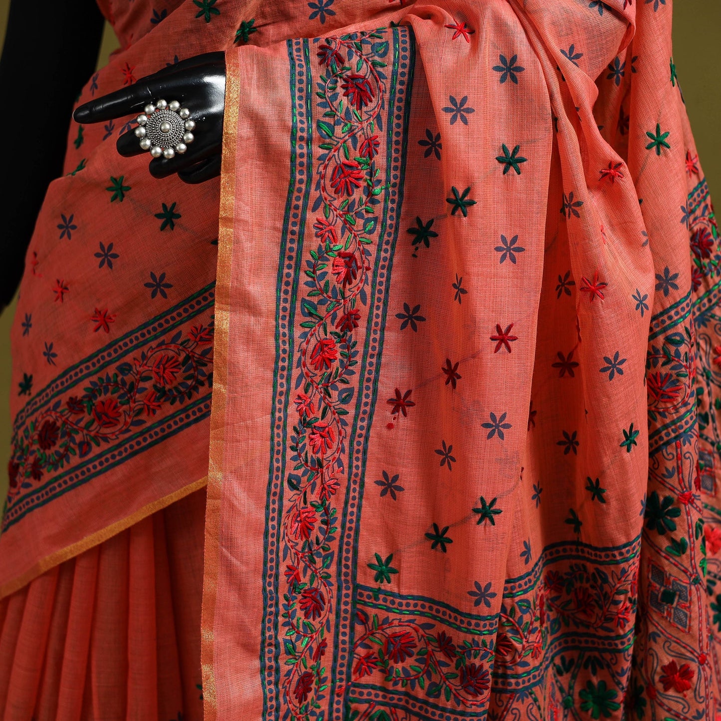 Bengal hand embroidery silk cotton kantha saree 09