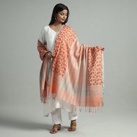 Peach -bengal jamdani handloom katan silk dupatta