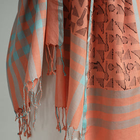 Peach -bengal jamdani handloom katan silk dupatta