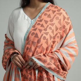 Peach -bengal jamdani handloom katan silk dupatta