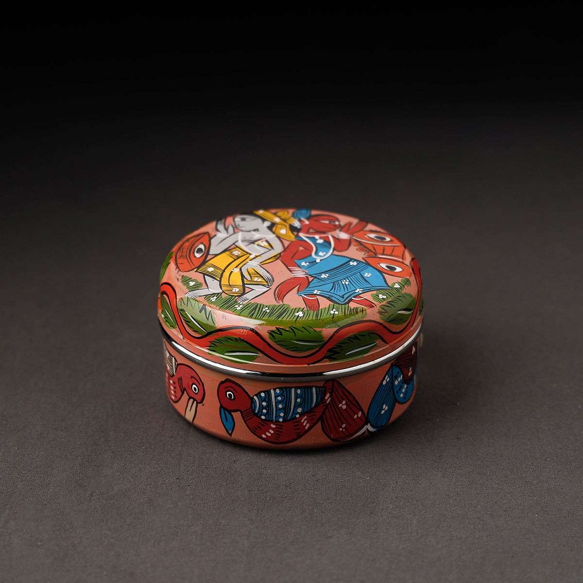 Peach Bengal Patua Handpainted Stainless Steel Multi Utility Container