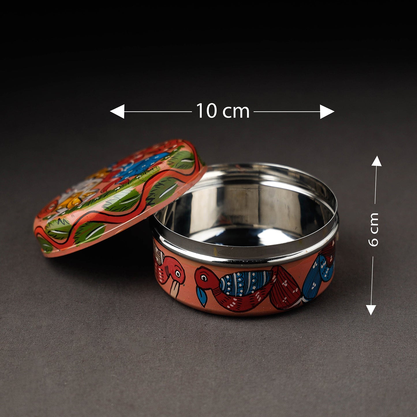 Peach Bengal Patua Handpainted Stainless Steel Multi Utility Container