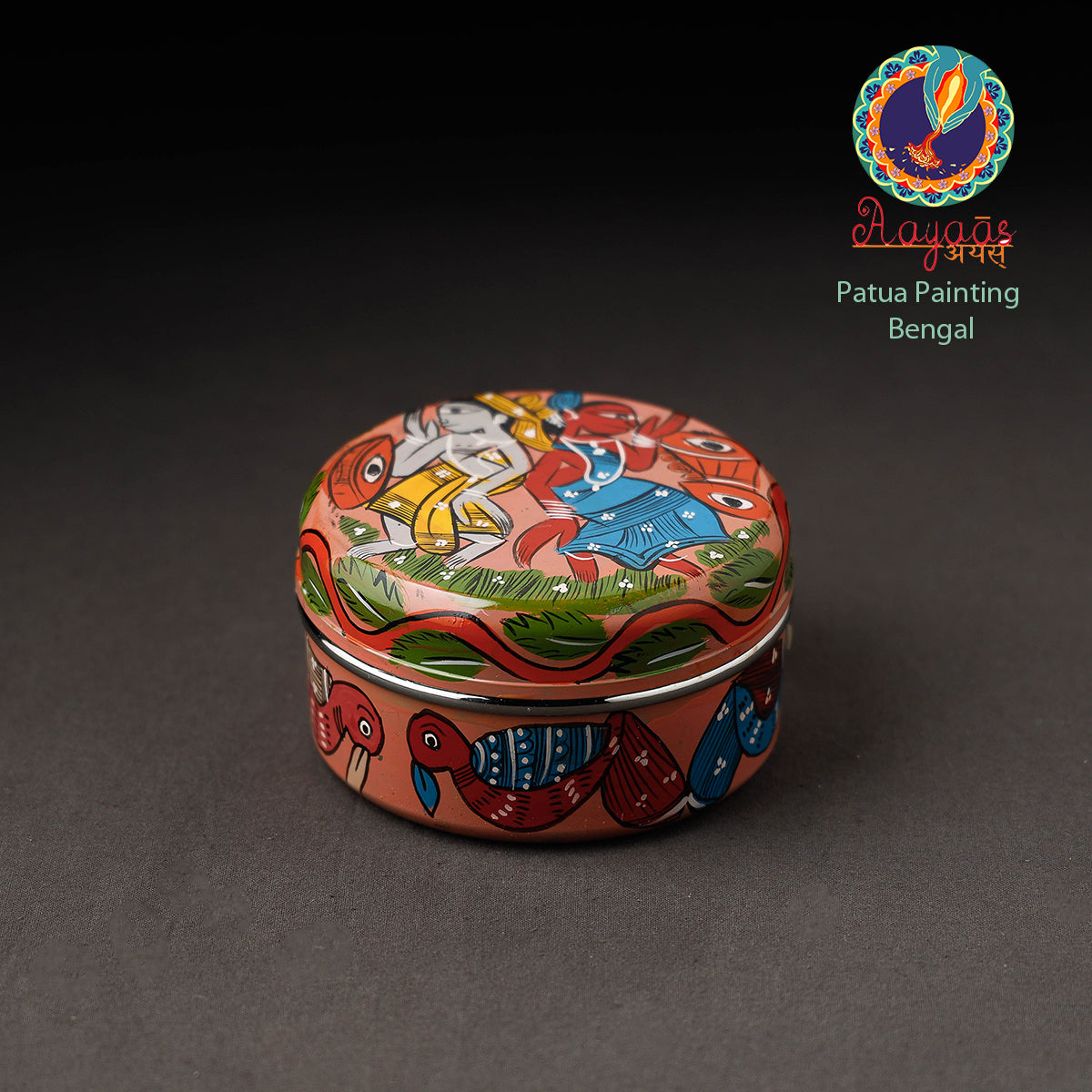 Peach Bengal Patua Handpainted Stainless Steel Multi Utility Container