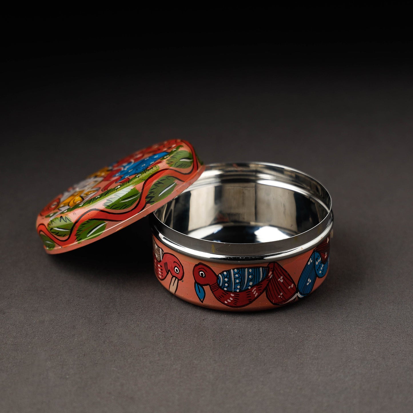 Peach Bengal Patua Handpainted Stainless Steel Multi Utility Container