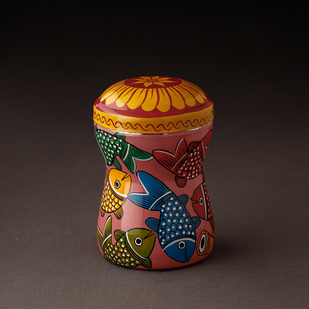Peach Bengal Patua Handpainted Stainless Steel Multi Utility Canister
